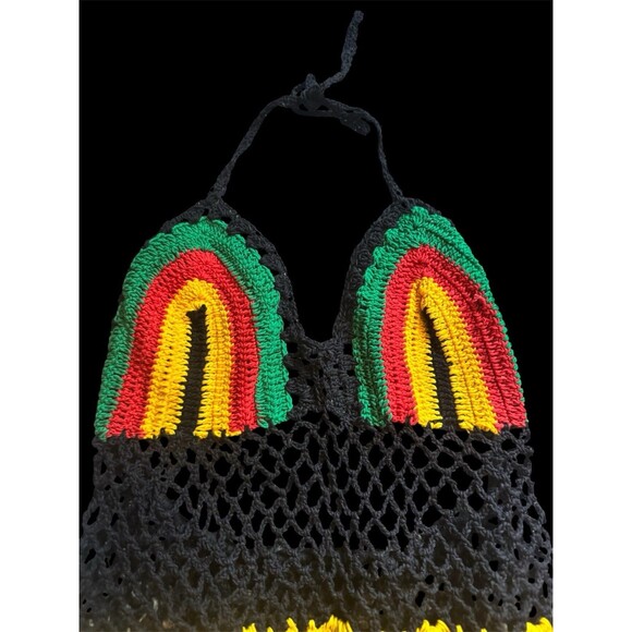 Rasta Crocheted Halter Dress/Swim Cover-Up Size Small Women’s - Picture 2 of 3